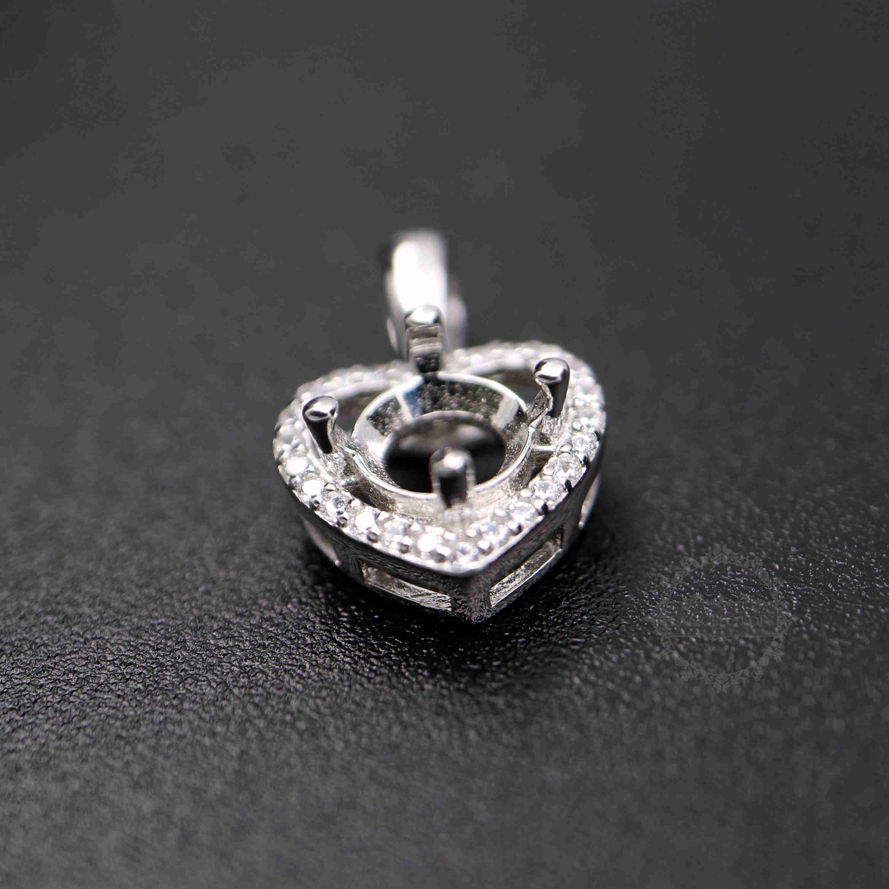 1Pcs 5-9MM Simple Heart Prong Bezel Settings For Round Cz Stone Solid 925 Sterling Silver DIY Pendant Charm Tray 1411217 - Click Image to Close